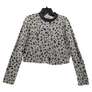 All‎ In Favor Leopard Print Sweater XL Cream Black Cropped Long Sleeve Crewneck